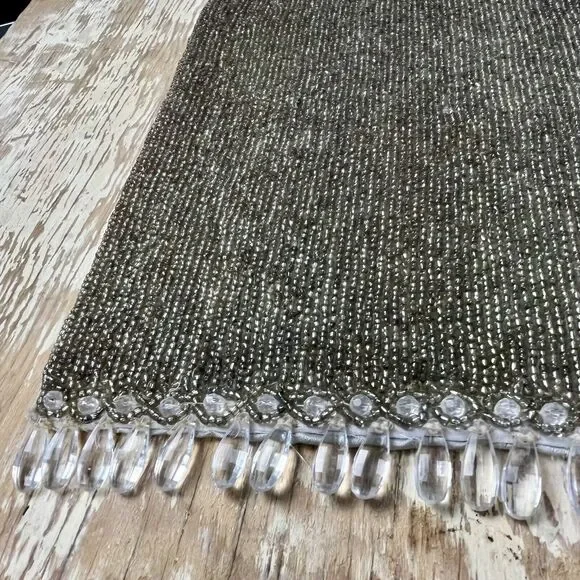 Vintage Heavy Beaded Table Runner Dining Decor 30”x 14 1/2” Bronze Gold Beading - Picture 9 of 16